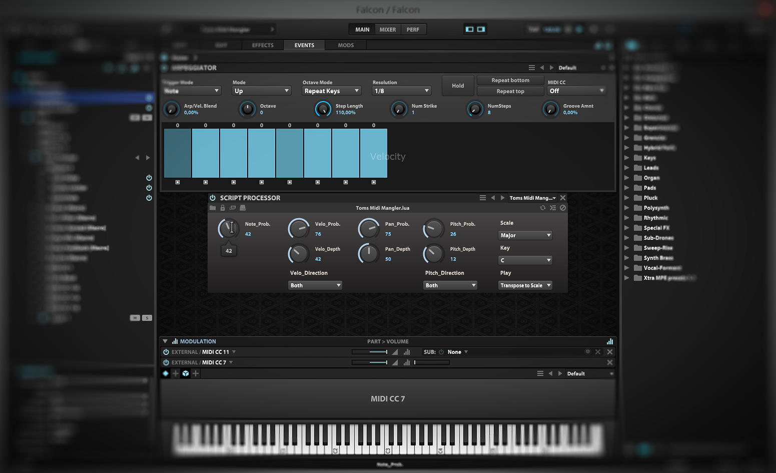 My tool for live-wrangling of Midi data for UVI Falcon